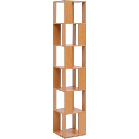 190cm Rotating Bookcase, 6-Tiers Display Shelf, Freestanding Bookshelf for Living Room, Tall Corner Bookcase (MDF, Beech)