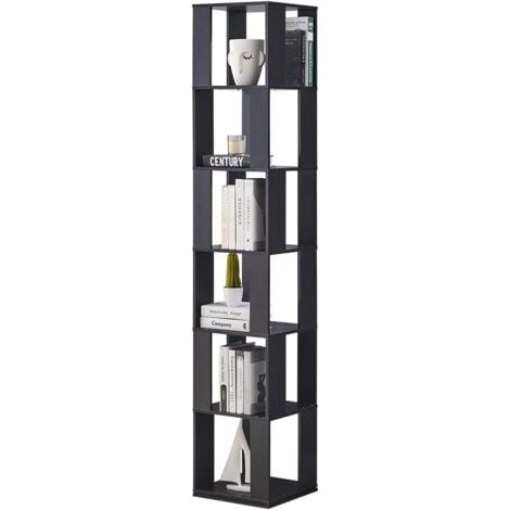 190cm Rotating Bookcase, 6-Tiers Display Shelf, Freestanding Bookshelf for Living Room, Tall Corner Bookcase (MDF, Black)
