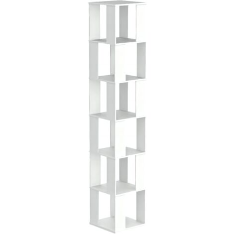 190cm Rotating Bookcase, 6-Tiers Display Shelf, Freestanding Bookshelf for Living Room, Tall Corner Bookcase (MDF, White)