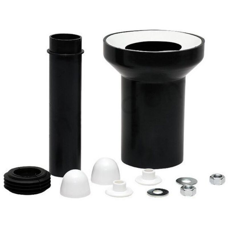 Tycner - 190mm long tuyau de sol noir toilettes toilettes connecteur pan des eaux usées