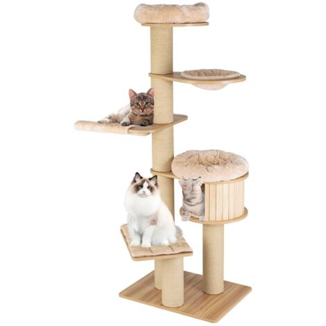 191 cm Cat Tree Multi-Level Wooden Cat Tower Activity Center w/ Scratch Posts