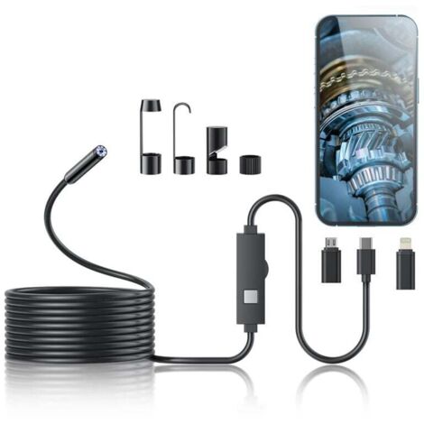 1920P HD Endoskop - 8 einstellbare LEDs - Halbstarre Kamera - Kompatibel mit iOS und Android - 5 m (16,4 ft) Kabel - Für technische Inspektionen.