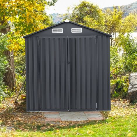 193 cm x 108 cm Abri de Rangement en Métal Galvanisé avec 4 Ventilations Portes Verrouillables Étanche et Résistant au Vent Gris Foncé