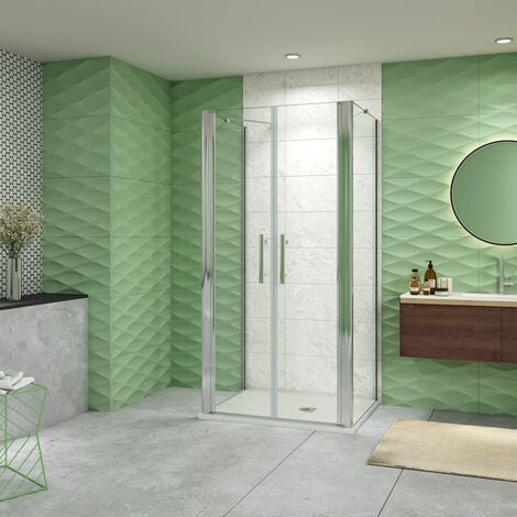 195 cm Box Doccia a Tre Lati Porta Battente Saloon 90 cm Doppia Parete Fissa 70 cm Vetro da 6 mm Temperato Anticalcare Barra Stabilizzatrice 45 cm Cromo Lucido