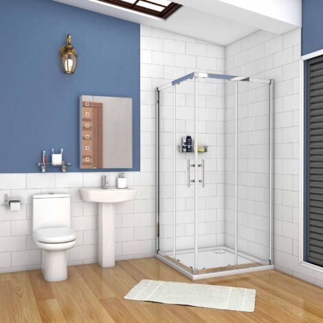 195 cm Box Doccia Angolare Doppie Porte Scorrevoli In Vetro 6mm Temperato Anticalcare Trasparente e Telaio Cromo Lucido 70x70 cm