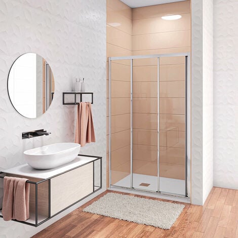 195 cm Box Doccia per Nicchia Porta Scorrevole ad Ante Sovrapposte 140 cm in Vetro Temperato 6 mm Trasparente Anticalcare Profili Cromati Lucidi