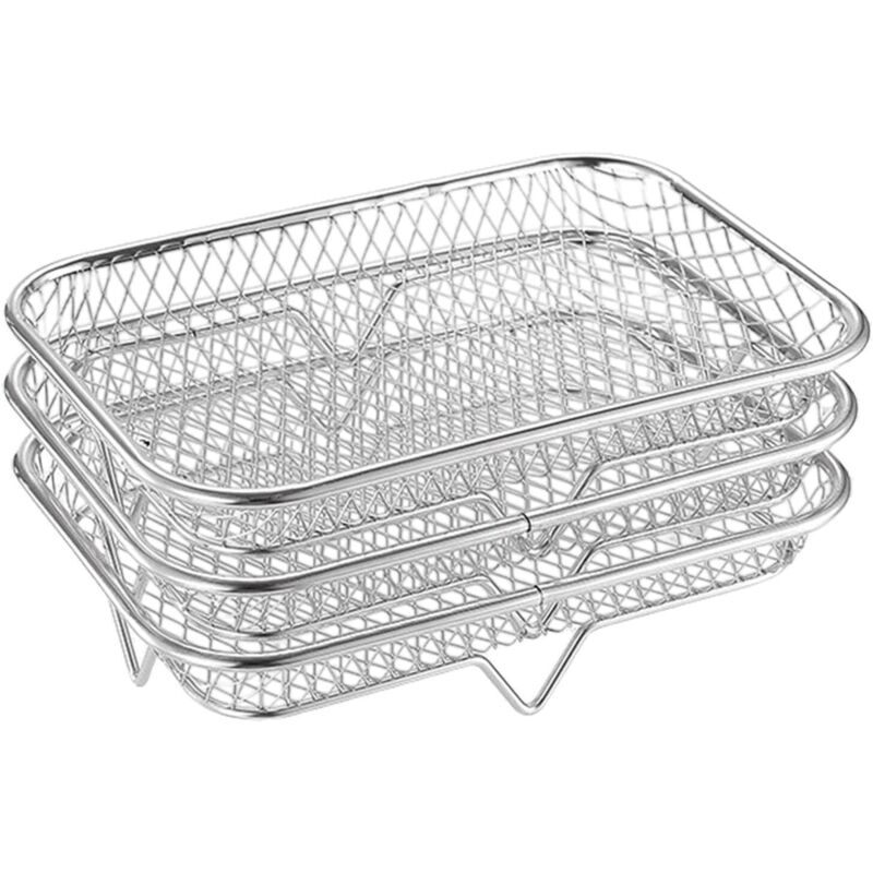 19,5 x 13,4 cm, acier inoxydable 304 Panier Airfryer, étagère empilable, support de repos de steak amovible à 3 couches, multicouche pour
