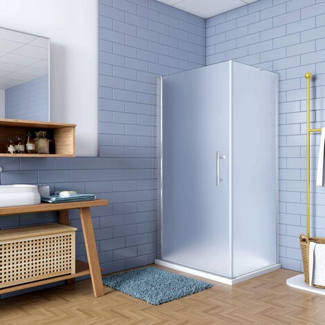 195cm Box Doccia Angolare Porta Battente con Parete Fissa 70x90cm in Vetro Temperato Satinato Opaco 6 mm Anticalcare Telaio Cromo Lucido (montaggio verso irreversibile)