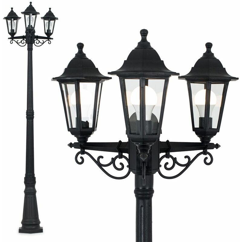 1 95m Black 3 Way Ip44 Outdoor Lamp Post Light No Bulb