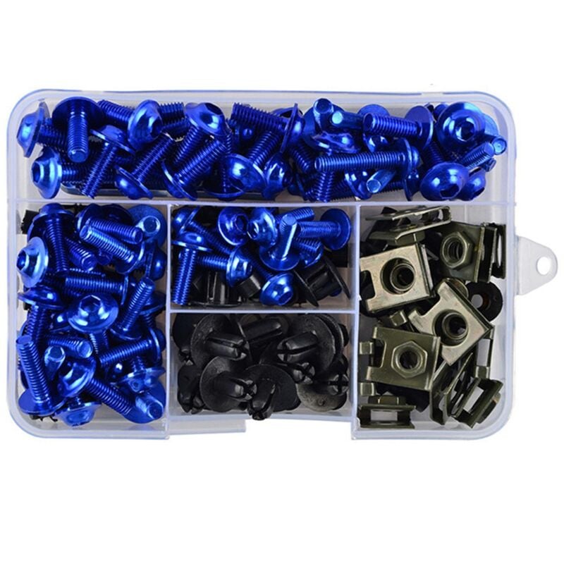 Image of 195PCS Motorrad Verkleidung Bolzen Schraube Mutter Kit Karosserie Schrauben Universal Blau