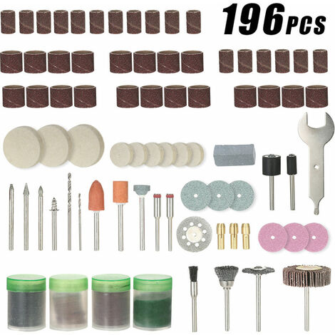 196 pièces 1/8 tige outil rotatif ensemble d'accessoires ponçage meulage brossage polissage Bits Kit d'accessoires avec boîte de rangement