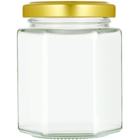 Pack of 72 hexagonal jam jars 196ml/8oz – Glass storage for honey, pickles, chutneys – Airtight seal with stainless steel lids – Artist Hand