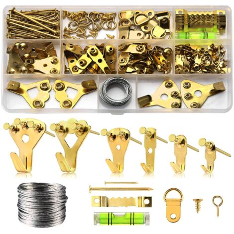 196pcs Kit De Support Pour Photo Cadre En Acier Inoxydable Attache Cadre Crochets De Suspension Photo Crochet Miroir  Suspendre Assortis Accroche