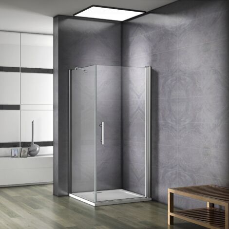 197cm Box Doccia Angolare Porta Battente Vetro 6mm Temperato Anticalcare con Barra Stabilizzatrice Misura 90x100cm