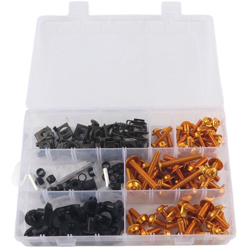198Pcs/Set Vis de carénage de pare-brise M5 M6 Kit de boulons Accessoire de motoDoré