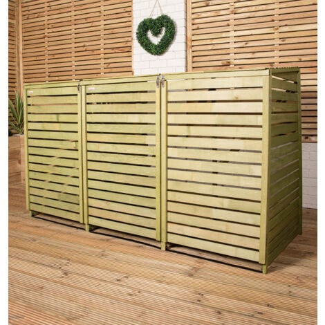 1.99m x 1.22m Large Wooden Outdoor Garden Triple Wheelie Bin Store Storage for 3 Bins