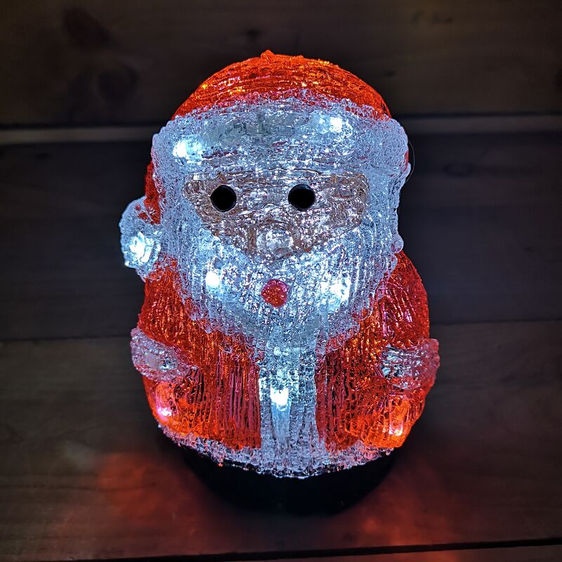 19cm Acrylic Sitting Christmas Santa With 16 Ice White LEDs