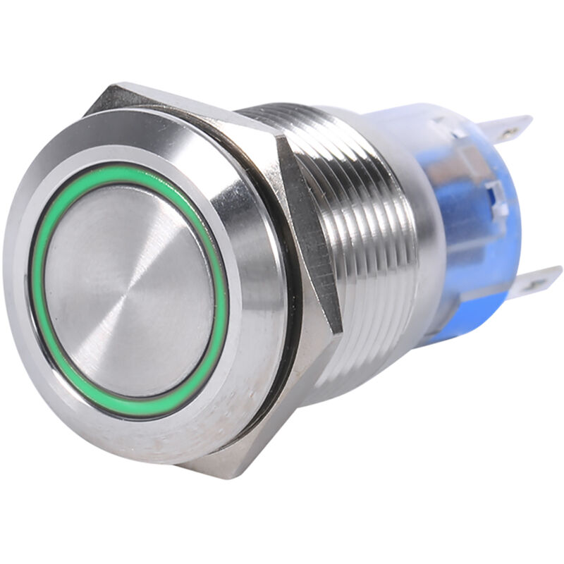 19mm 12-24V Interrupteur à bouton poussoir autobloquant en acier inoxydable étanche led verte