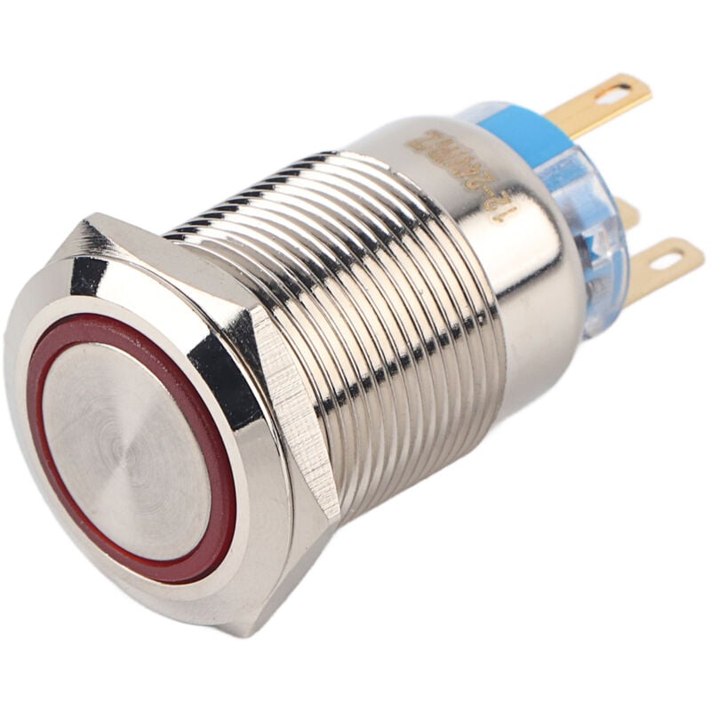19mm 12-24V Interrupteur à bouton poussoir autobloquant en inox étanche à led rouge