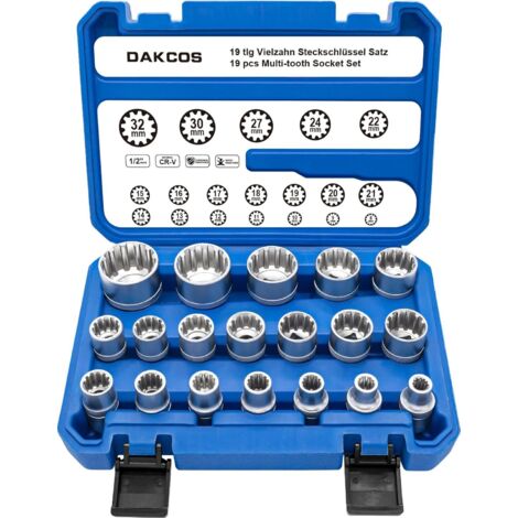 19pcs 1/2' douille torx femelle XZN, 6 et 12 pans pour E10-E24, jeu de douilles multi-dents 8-32mm -