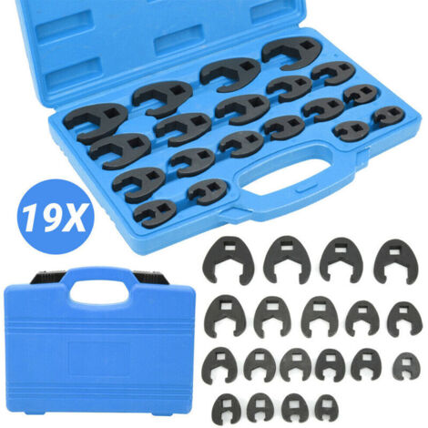 19PCS Jeu de clés mixtes Crowfoot, Jeu de clés mixtes, 8-32mm avec boîte en plastique
