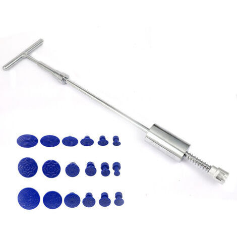 19pcs Kit Debosselage Marteau Coulissant, Debosselage Caravane, Paintless Débosselage Réparation de Bosses de Voiture sans Peinture Outil de T Type Extracteur de Denture,Glissière Marteau Barre