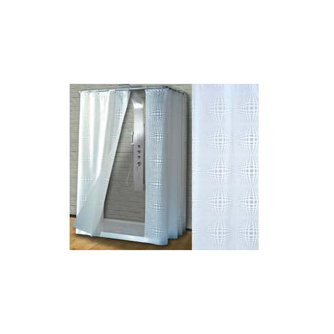 1BLISTER TENDA DOCCIA PEVA "SFERA" FONDO TRASPARENTE DECORI BIANCHI