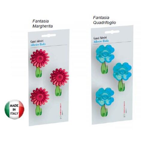 1CF SET 3 GANCI ADESIVI AD 1 POSTO 3 PZ fantasia Margherita