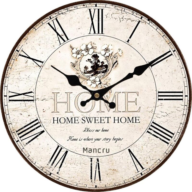 Sunxury - 1CM d'épaisseur Horloge Murale Ronde Grande Taille en Style Vintage muet Horloge Murale 30cm de