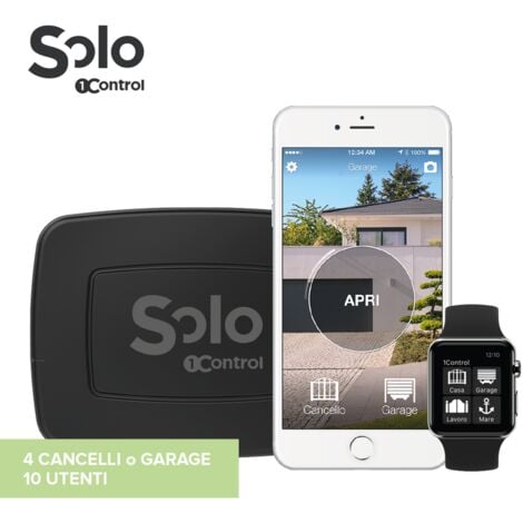 1Control SOLO 2ª GEN, Apricancello Bluetooth senza Fili per Telefono/Smartphone per Aprire Cancelli e Porte Garage Controllati da Telecomando, x 4 Cancelli e fino a 10 Utenti, Nero, Made in Italy