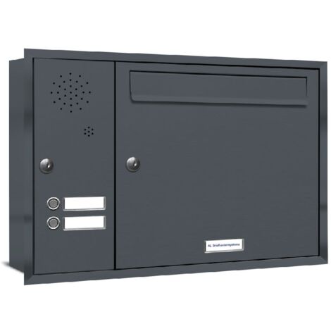 1er Briefkasten Unterputz RAL Farbe 7016 Anthrazit 2 Klingel Sprechgitter