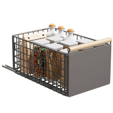 1er-Pack ausziehbare Schrankregale, erweiterbare Küchenorganizer ohne Bohren, multifunktionale Teleskopschubladen aus Kohlenstoffstahl für Küche, Speisekammer und Bad – Schwarz