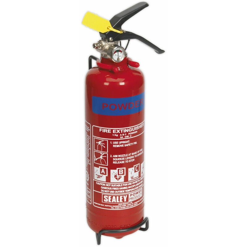 1kg Refillable Dry Powder Fire Extinguisher - Mounting Bracket - Pressure Gauge