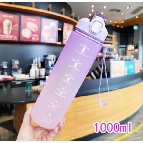 1l Sport Gourde avec Paille, 1 Litre Bouteille d'eau avec Marqueur de Temps Motivation.