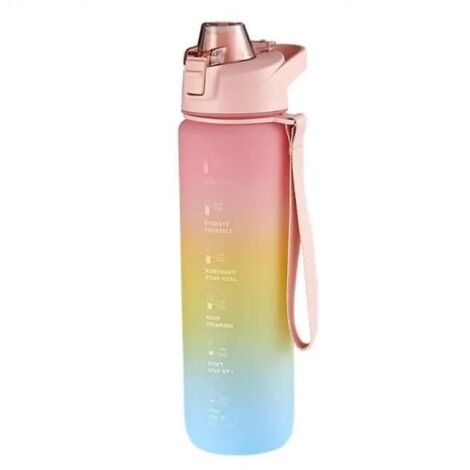1L Sport Gourde avec Paille avec Marqueur de Temps de Motivation, Bouteille d'eau Ecologique pour Fitness, Gym, Randonnée,Voyage
