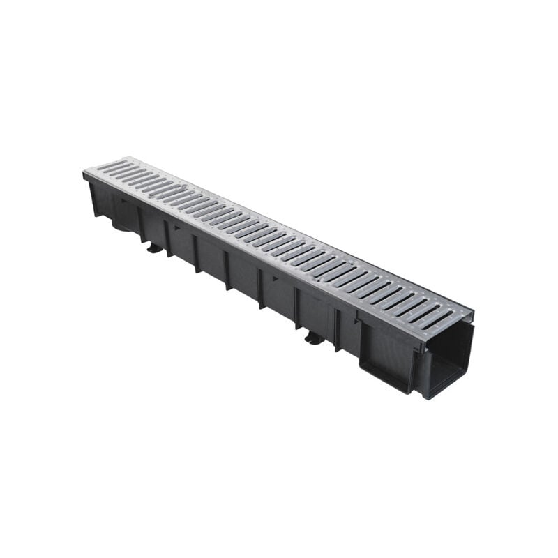Pack Caniveau emboîtable Noir en pp pratiko easy série 130 Haut + Grille Passerelle A15 First Plast