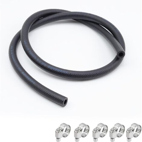 1m Durite Essence Debroussailleuse, NBR 8mm, Noir, avec Collier de Serrage, Diamètre Intérieur 8 mm, pour Voitures, Tracteurs, Tondeuses À Gazon -