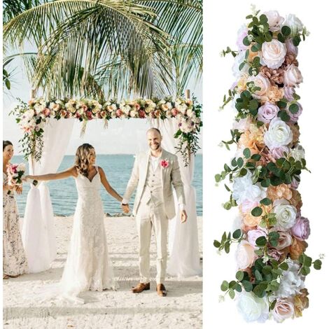 1m fleurs artificielles fausses roses en soie de rotin décoration murale plantes faux Rose Conseil mariage arc arrangement partie jardin DIY décoration, l70 W25 h30cm (champagne Gold)