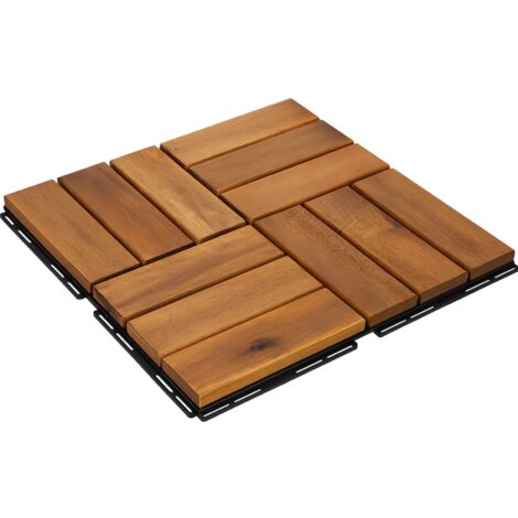 1m² Holzfliesen Terrassenfliesen Holz Fliesen Mosaik 30x30 cm, 11 STK Balkonfliesen wetterfest aus Akazienholz mit Klicksystem für Terrasse Balkon