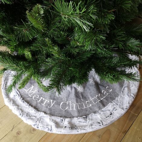 1m Merry Christmas Tree Skirt Faux Fur Decoration Base Cover Grey Indoor Home