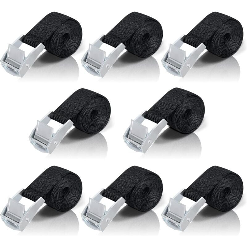SNQ - 1M Sangle d'Arrimage, 8 Pièces Sangle à Cliquet avec Boucle de Serrage en Alliage de Zinc pour Fixation Moto/Voiture/Porte