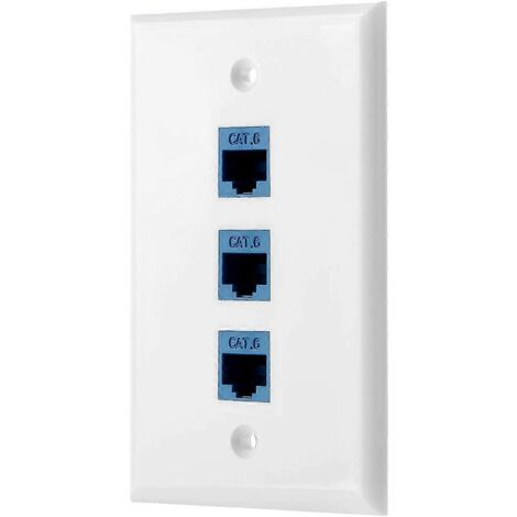 1Pack 3-Port Ethernet Wall Plate, RJ45 Wall Plate with RJ45--