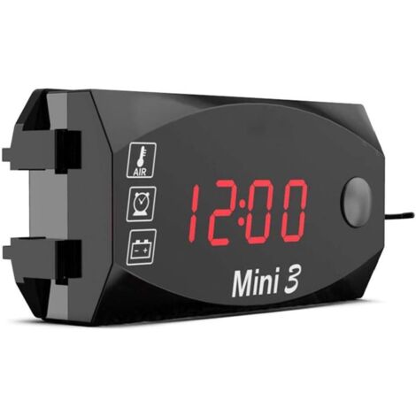 1pc 12V Moto Horloge numérique Voltmètre Thermomètre moto Refit Accessoire 3 en 1 mètre électronique pour moto, rouge de haute précision