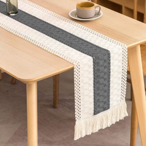 1pc 30 × 180 cm (Grey) Cotton Linen Table Runner, Khaki Boho Croc