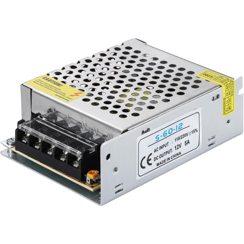 1PC Adaptateur d'alimentation 12V 5A 60W, transformateur de commutation régulé universel AC 110V/220V vers DC 12V 5A Convertisseur LED Driver pour