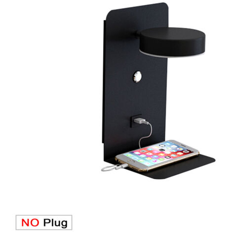 1pc Applique Murale Chambre LED avec port de charge USB, Lampe Murale Tactile Dimmable, Applique murale 12W Intérieure noir avec fil de prise, 350° lampe de lecture murale Rotative