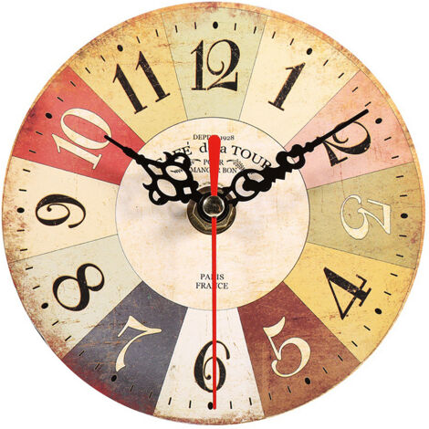 1Pc artistique créatif Style européen rond Antique MDF maison bureau horloge murale décoration 2