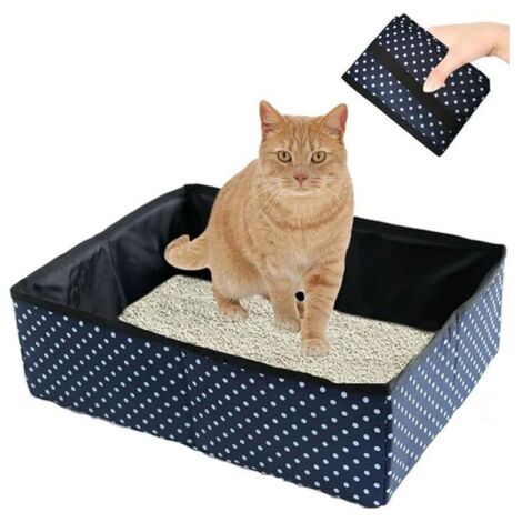 1pc Bac à Litière pour Chat Pliable, Portable Litière de Voyage pour Chat, Boîte à Litière Pliable pour Chats avec Animaux, Imperméable, Nettoyer pour Domicile et Extérieures Camping, L(Bleu)