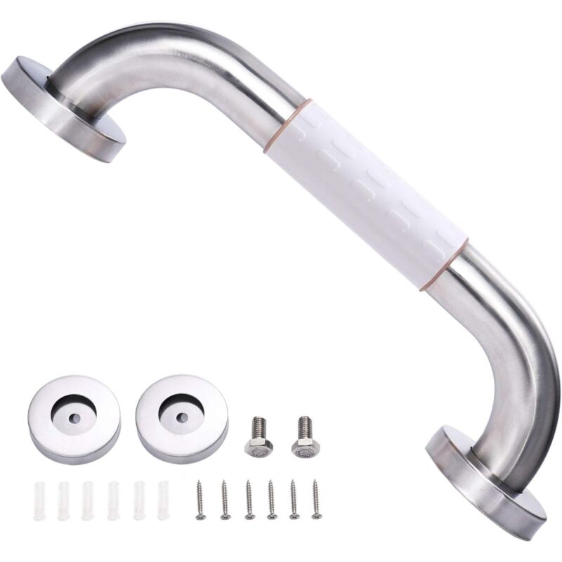 1pc Barre d'appui de douche (30 cm blanche) barre d'appui murale en acier inoxydable, poignée de bain sûre pour toilettes, salle de bains, cuisine,
