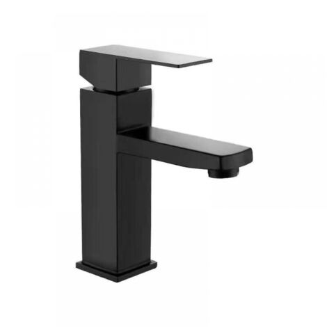 1pc Bathroom Sink Faucet Hot and Cold Water Paint Black Stainless Steel Square Single Hole Basin Sink Faucet